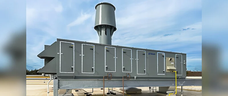 Custom lab air handler with plume exhaust at Texas research facility